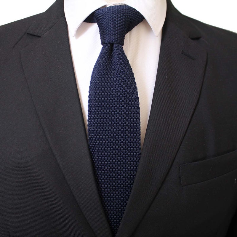 Secdtie Mens Deep Navy Blue Skinny Knit Ties Vintage Casual 2" Necktie for Gift - Image 2